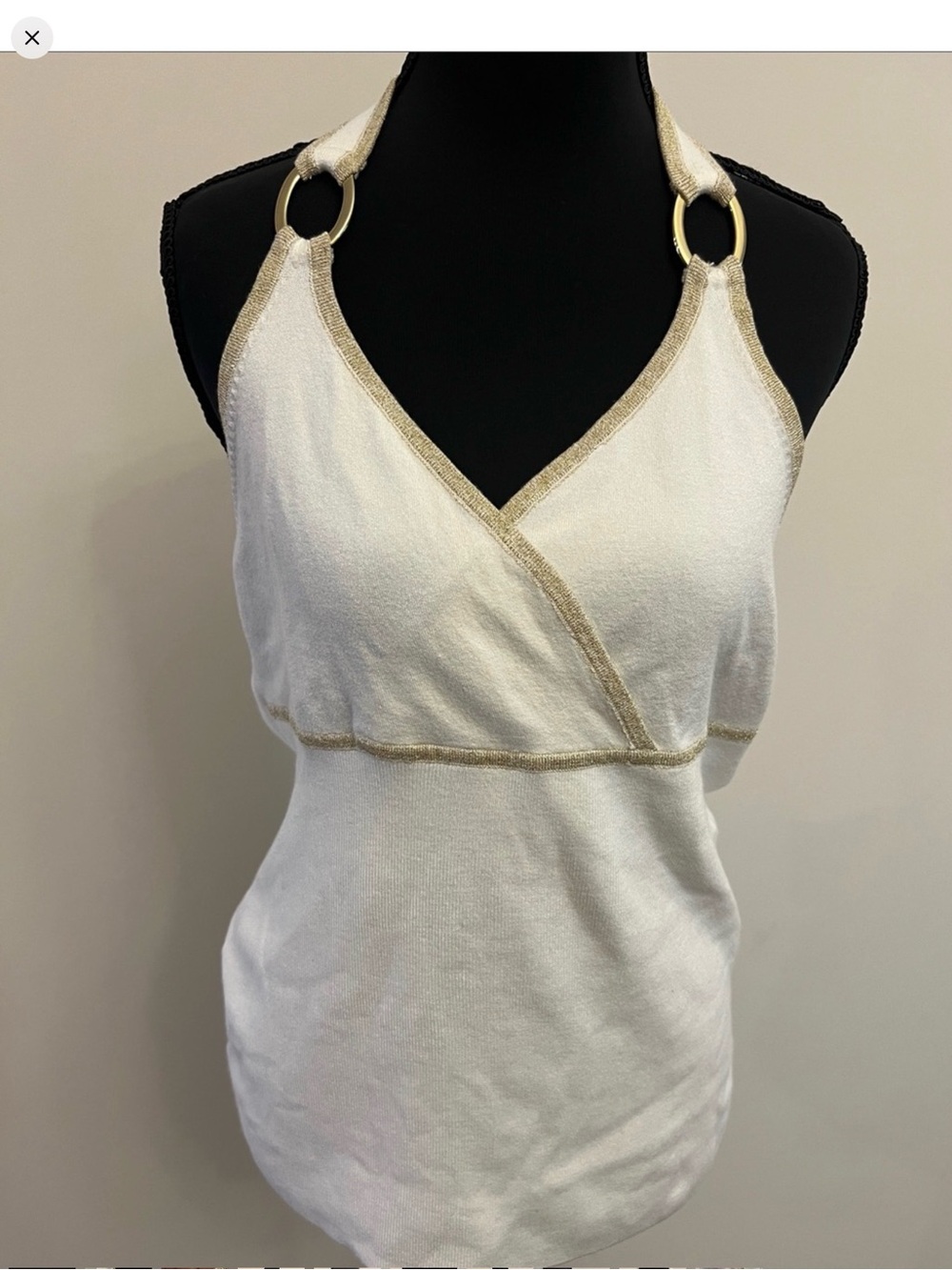 CACH’E White Halter TANK with Gold Trim